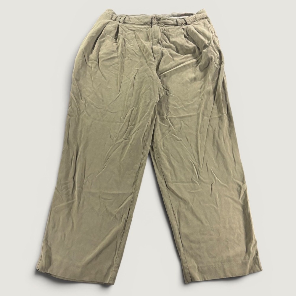 Tommy Bahama Mens 38 100% Silk Pleated Herringbone Trousers Khaki Tan Pants
